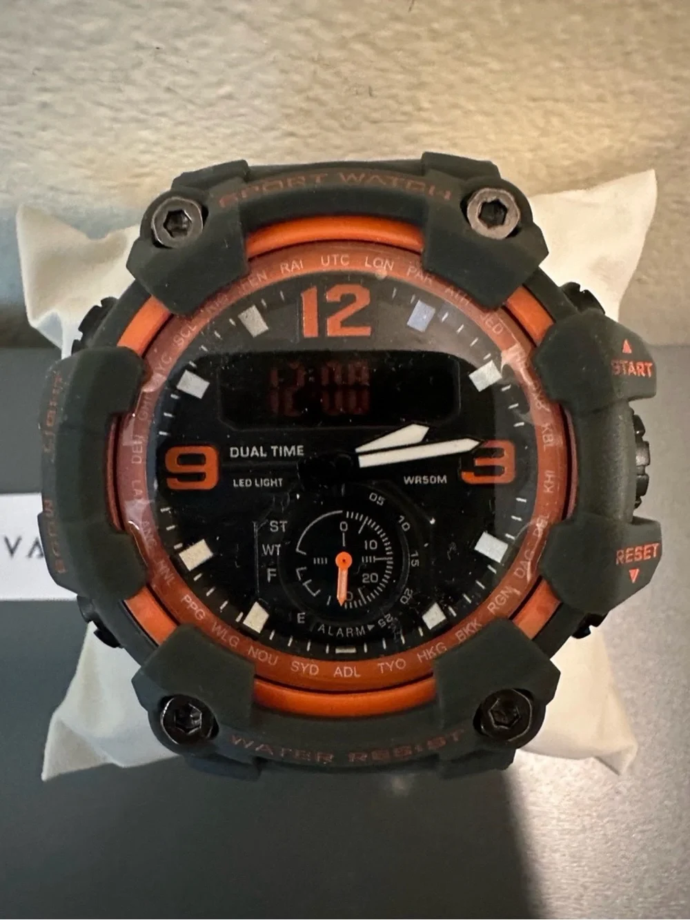 Activa Men’s Sport Watch Black Orange Dual Time Digital Analog NWT